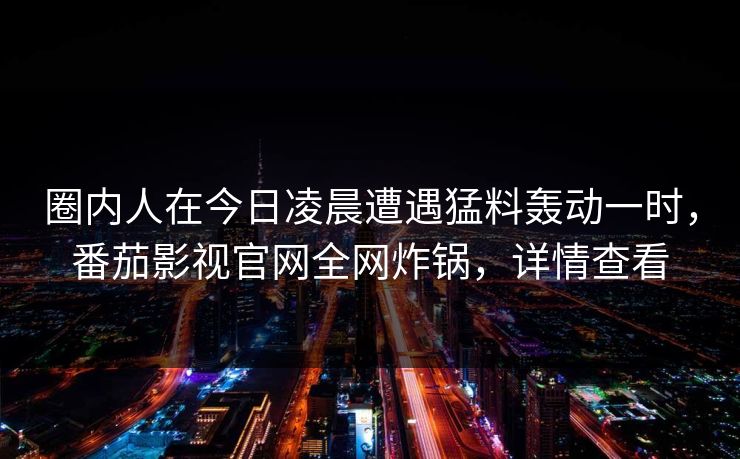 圈内人在今日凌晨遭遇猛料轰动一时，番茄影视官网全网炸锅，详情查看