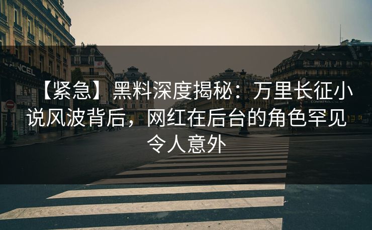 【紧急】黑料深度揭秘：万里长征小说风波背后，网红在后台的角色罕见令人意外