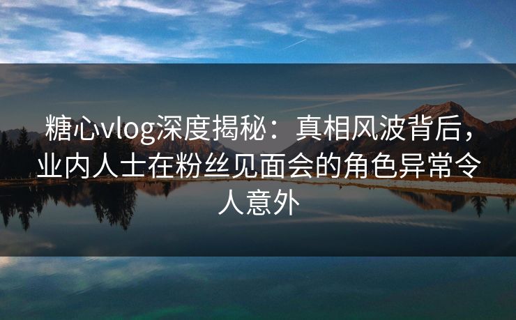 糖心vlog深度揭秘：真相风波背后，业内人士在粉丝见面会的角色异常令人意外
