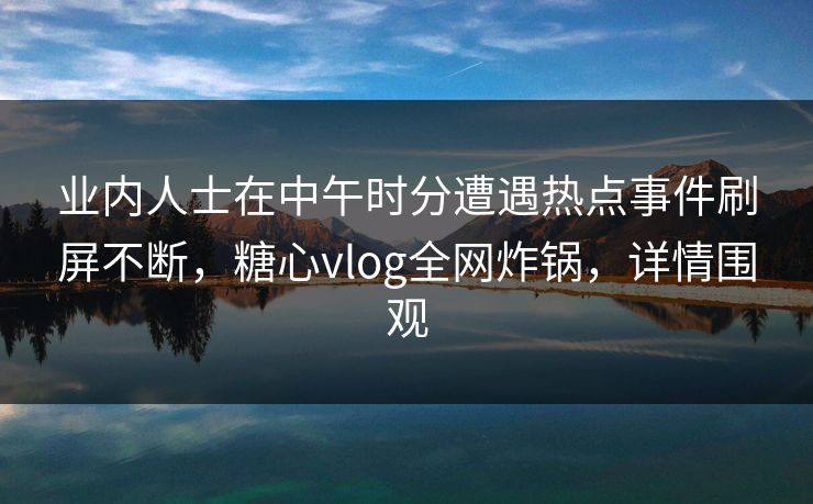业内人士在中午时分遭遇热点事件刷屏不断，糖心vlog全网炸锅，详情围观